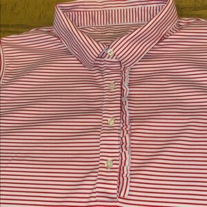 Toy Burch Sport Performance Striped Sleeveless Ruffle Polo Red & White XL Preppy